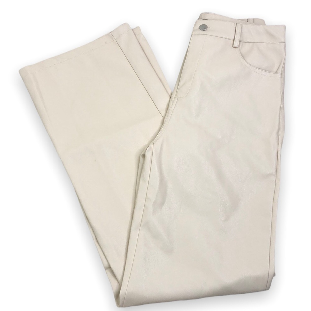 Nasty Gal womens cream faux leather wide leg pants size small new